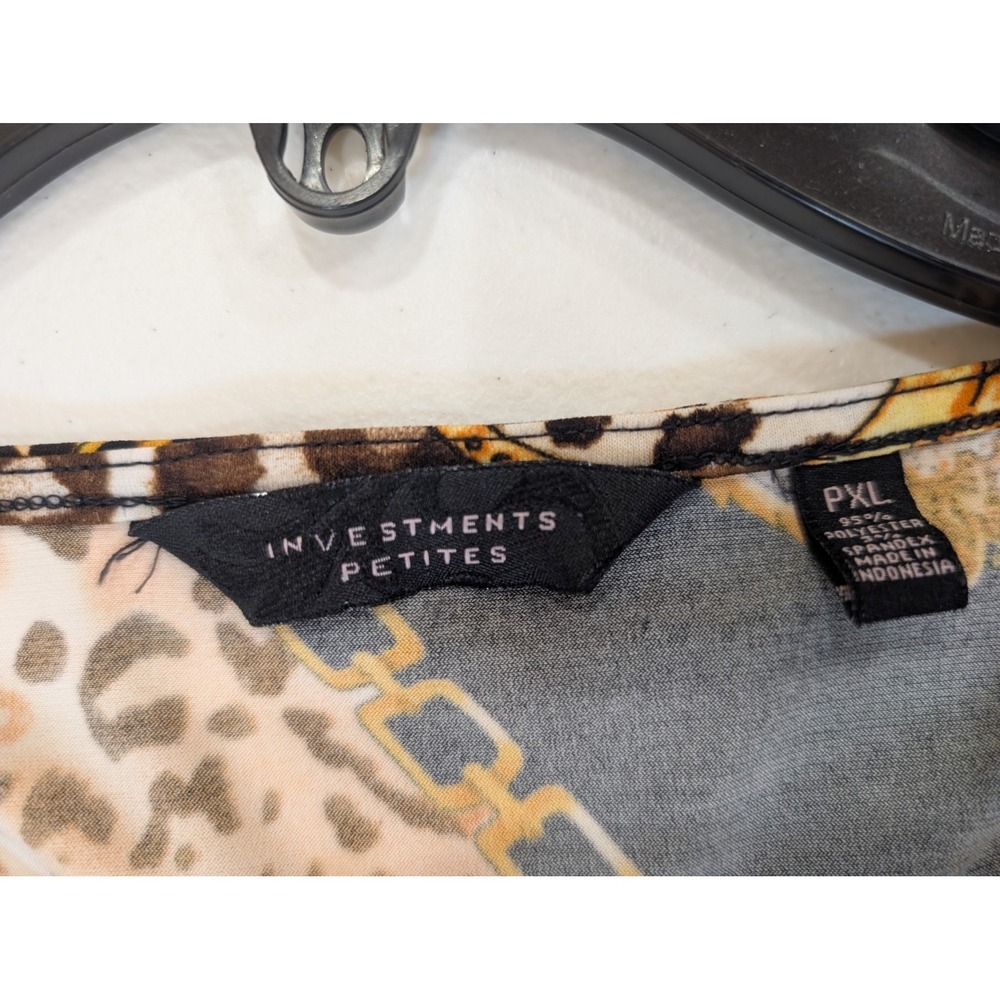 INVESTMENTS PETITES PXL Baroque Leopard Chain Print Tunic Top 3/4 Sleeve Stretch - Picture 4 of 4